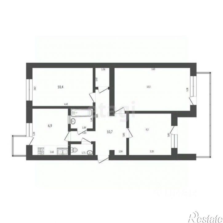 3-комн квартира ул Центральная, 1,  д. 1