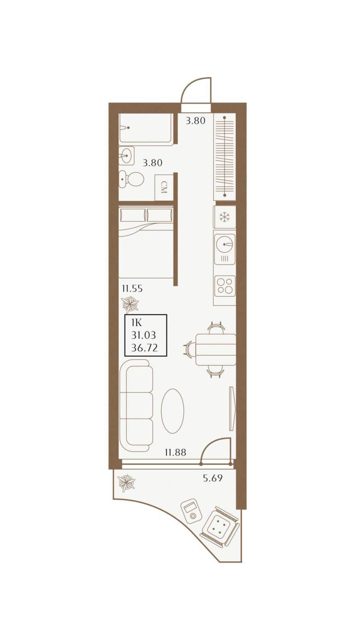 Купить студию за 13 953 600 рублей на 1 Апреля улица, д.1