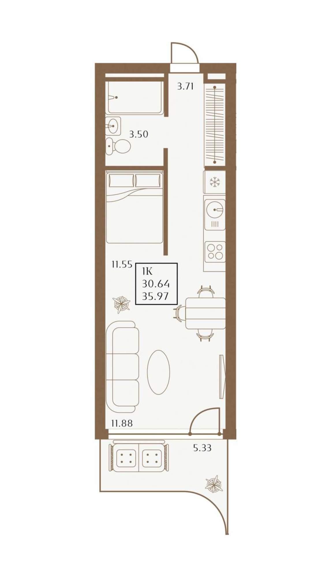 Купить студию за 14 675 800 рублей на 1 Апреля улица, д.1