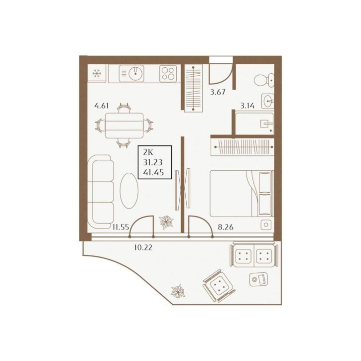 2-комн квартира в новом доме 1 Апреля улица, д.1