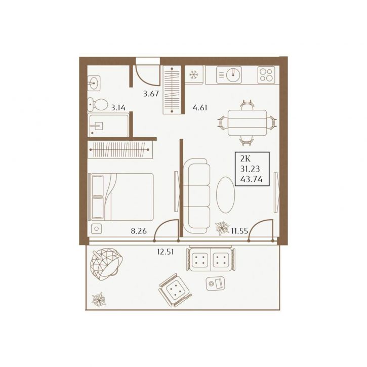 2-комн квартира в новом доме 1 Апреля улица, д.1