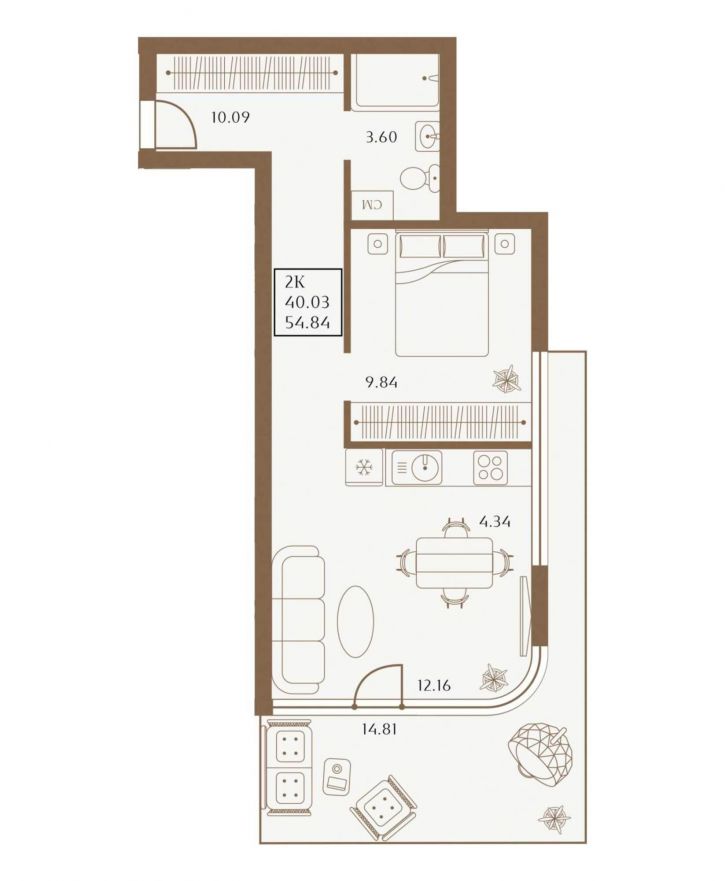 2-комн квартира в новом доме 1 Апреля улица, д.1