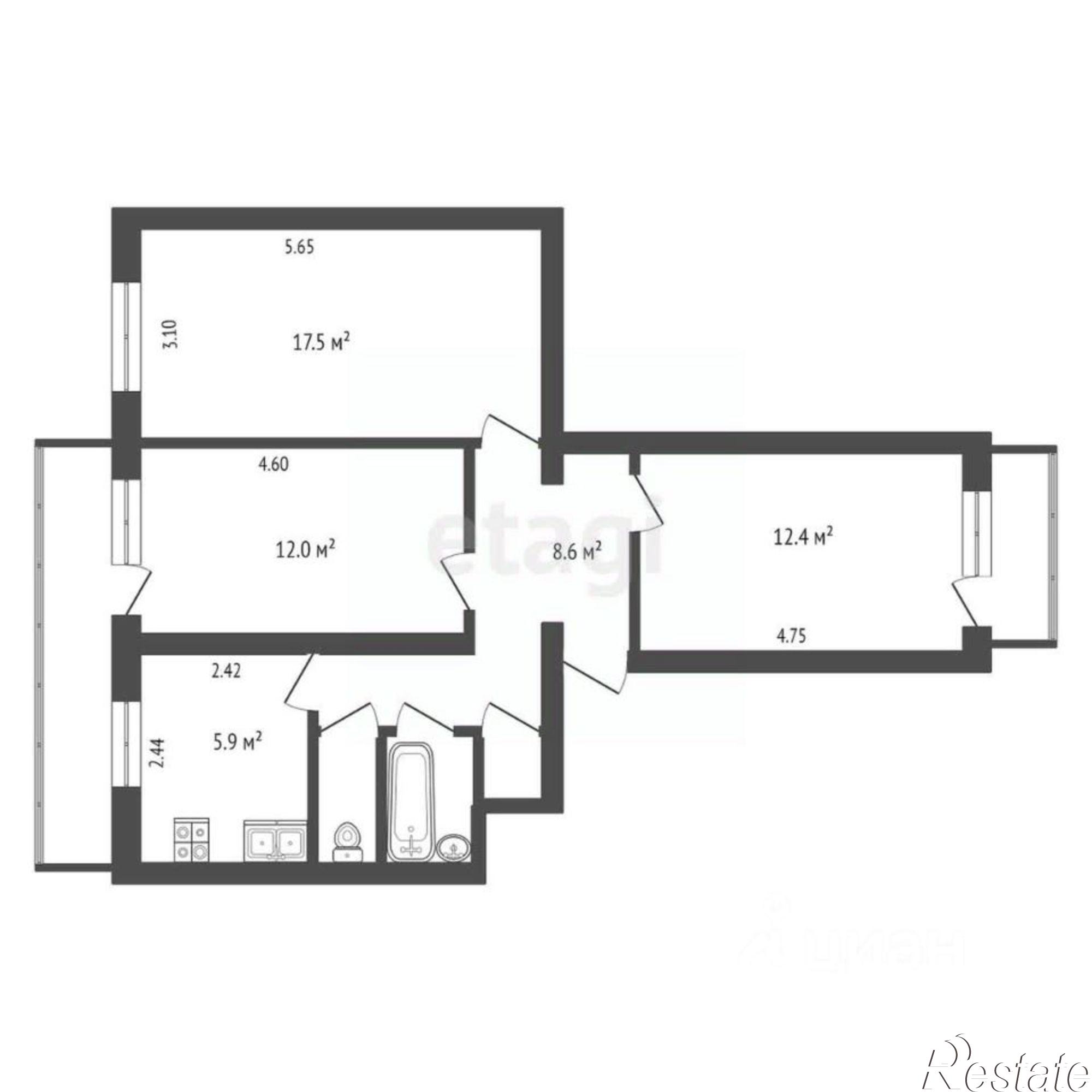 Купить квартиру за 7 500 000 рублей на Центральная улица, 16