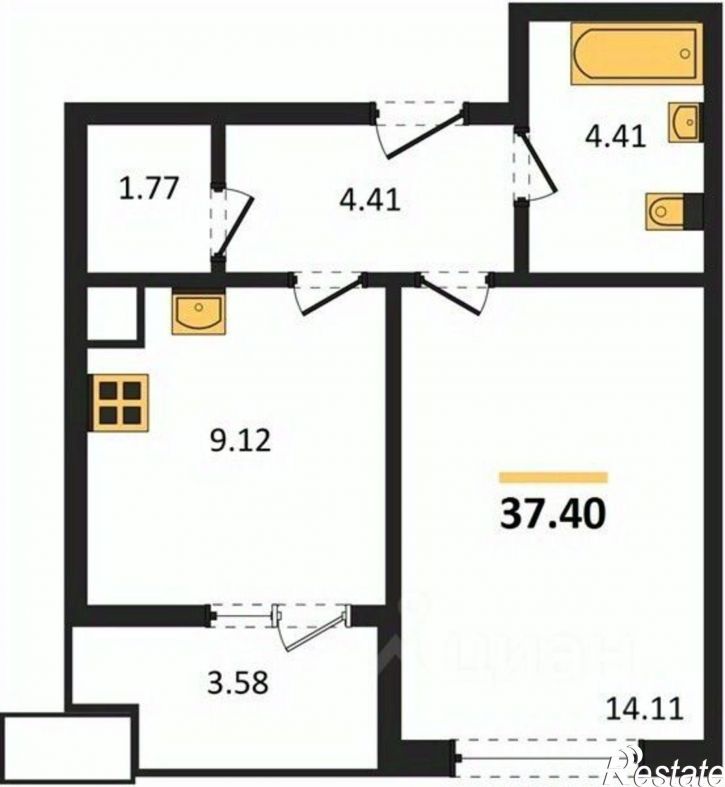 1-комн квартира ул Парковая, 1 2,  д. 1 2,  к. 2