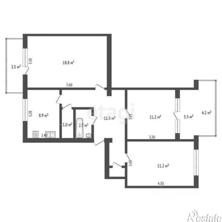 3-комн квартира Парковая улица, 4,  д. 4