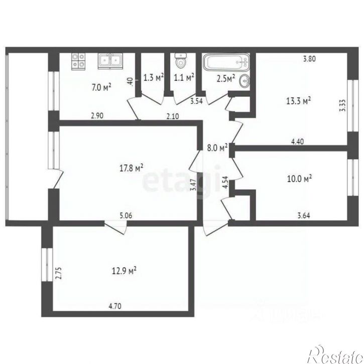 4-комн квартира ул Спортивная, 17,  д. 17