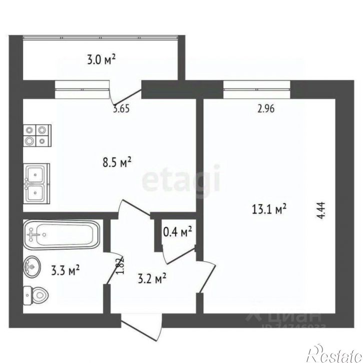 1-комн квартира ул Калинина, 8,  д. 8