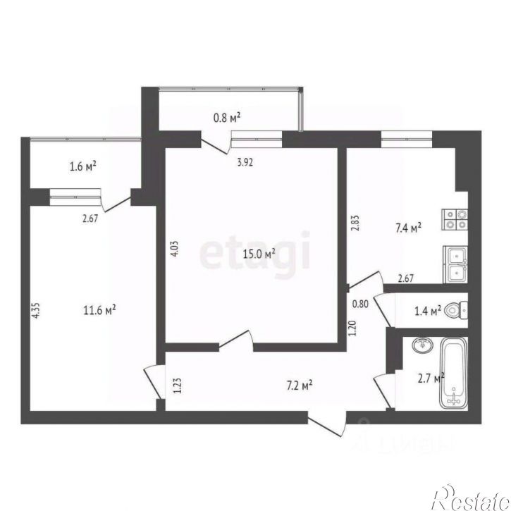 2-комн квартира ул Набережная, 1а,  д. 1а