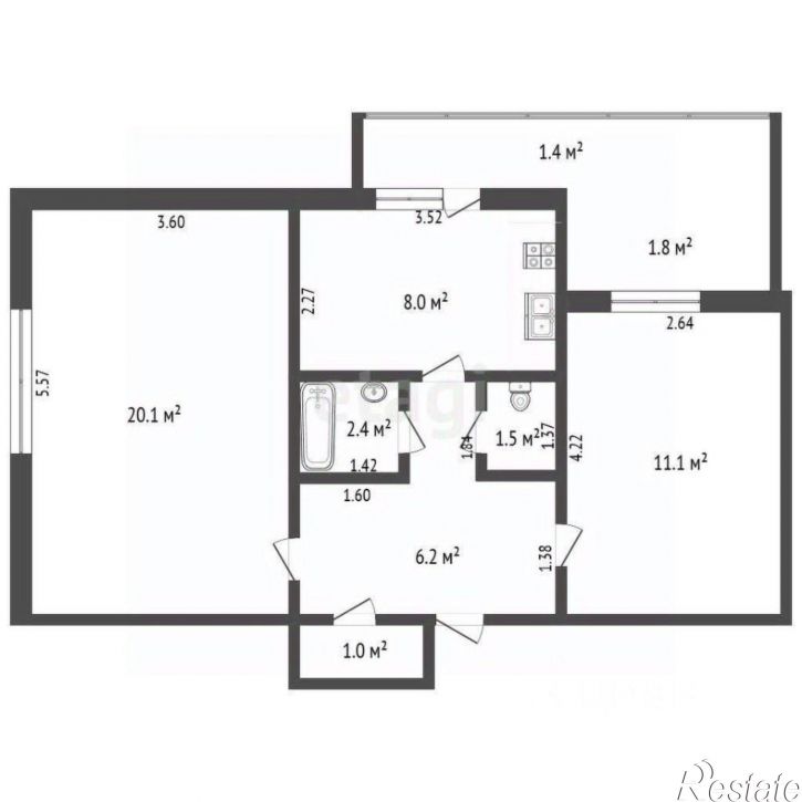 2-комн квартира улица 30 лет Победы, 13 А,  д. 13 А