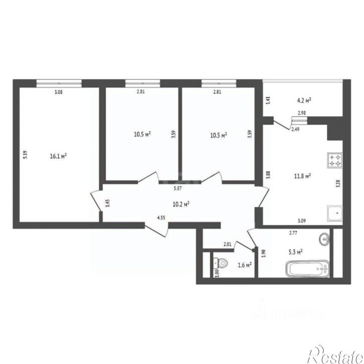 3-комн квартира Центральная улица, 1,  д. 1