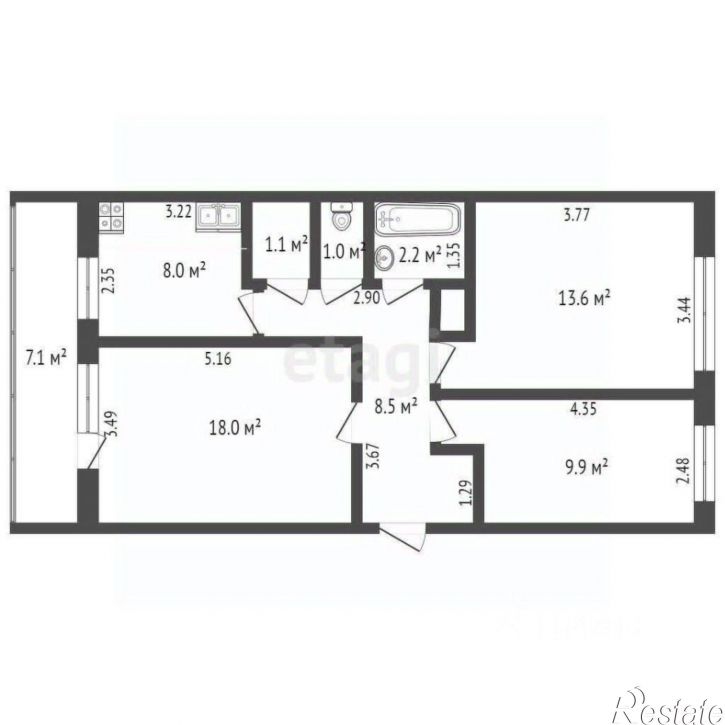 3-комн квартира Зеленый пер, 3А,  д. 3А