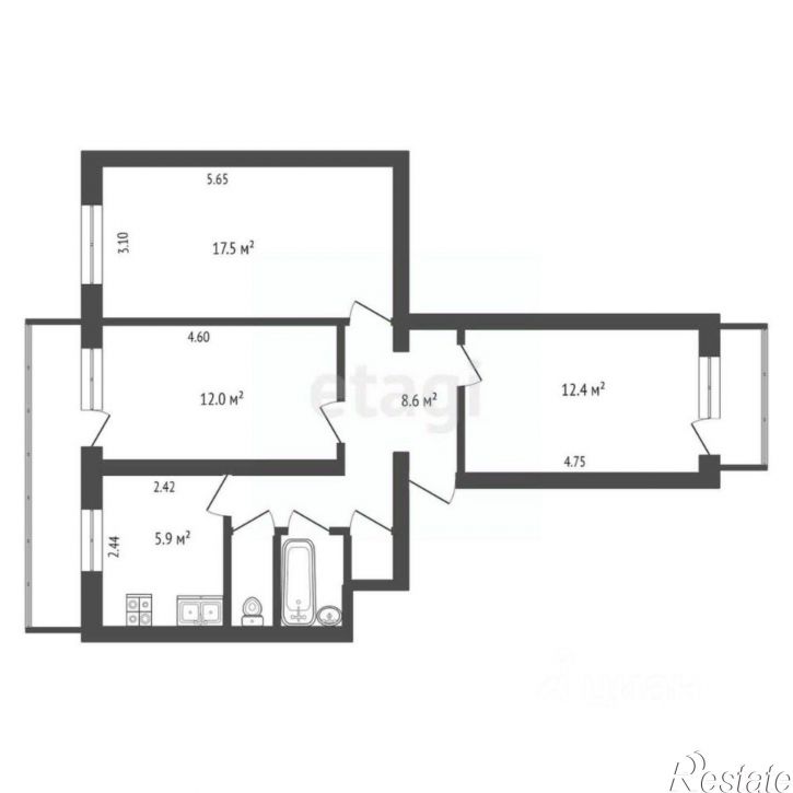 3-комн квартира Центральная улица, 16,  д. 16