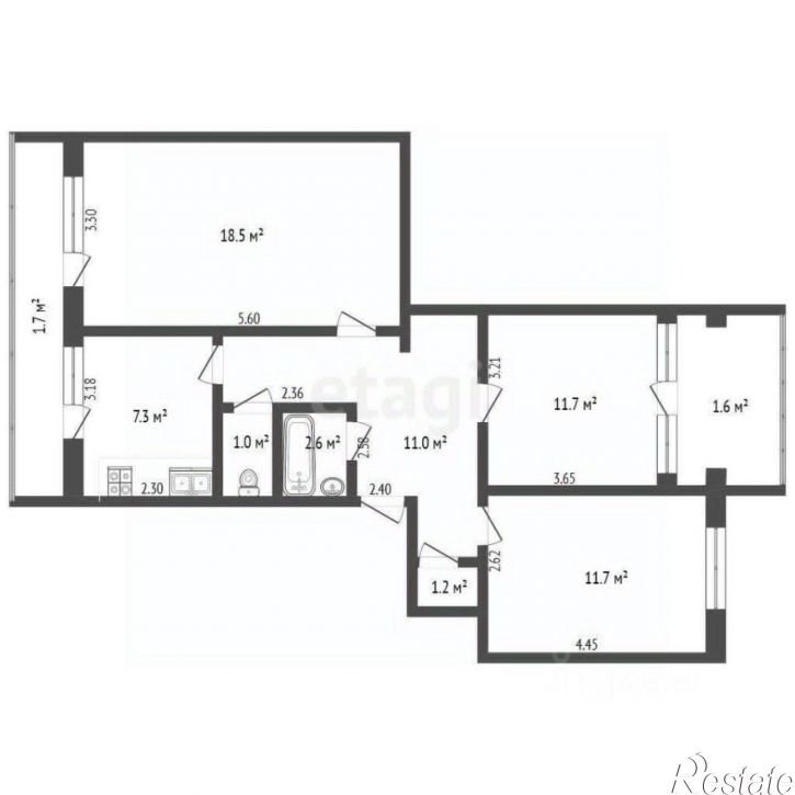 3-комн квартира Молодёжная улица, 3,  д. 3