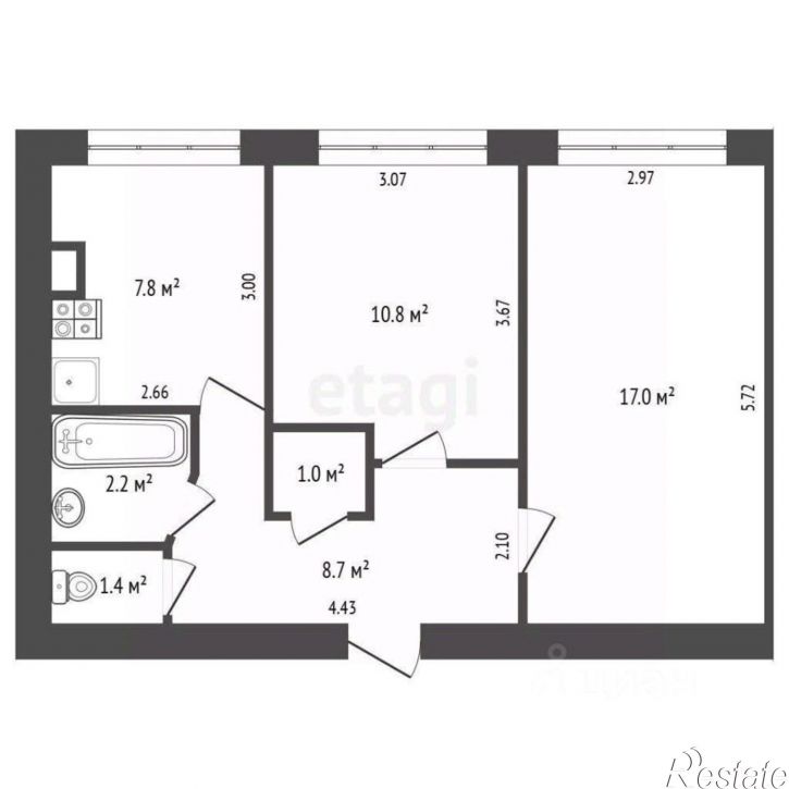 2-комн квартира мкр им Генерала Васильева, 3,  д. 3