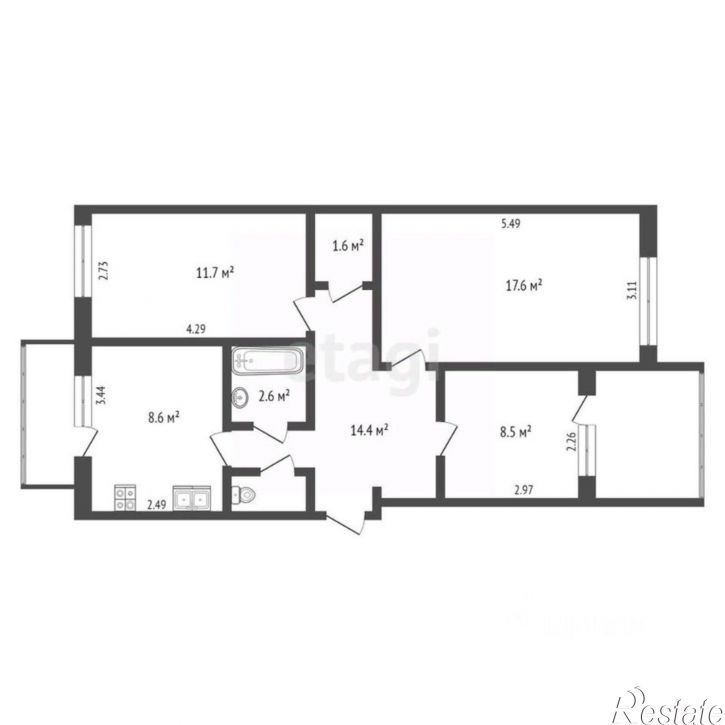 3-комн квартира улица Кржижановского, 8,  д. 8