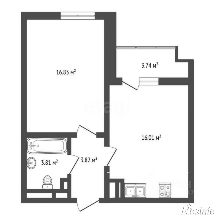 1-комн квартира ул Парковая, 1 2,  д. 1 2,  к. 2