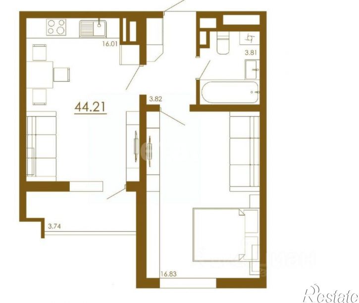 1-комн квартира ул Парковая, 1 2,  д. 1 2,  к. 2