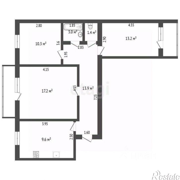 3-комн квартира 8-й микрорайон, 3,  д. 3