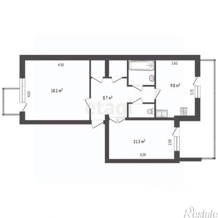 2-комн квартира ул Толстого, 49,  д. 49