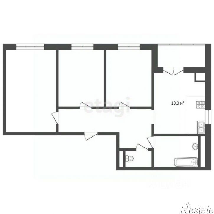 3-комн квартира Центральная улица, 1,  д. 1