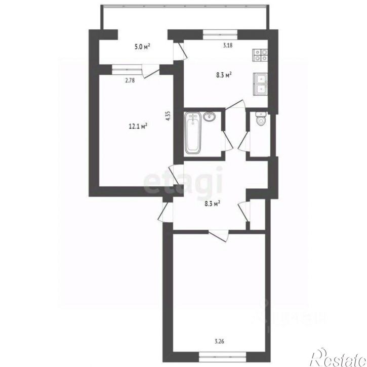 2-комн квартира улица Луначарского, 49,  д. 49