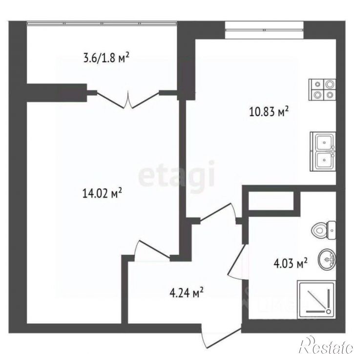 1-комн квартира улица 40 лет Октября, 9В,  д. 9В