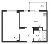 1-комн, 42 кв м, этаж 8/9 улица Мира, 20