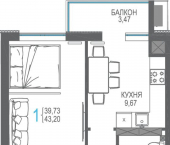 1-комн, 43 кв м, этаж 8/8 ул Магистральная, 3