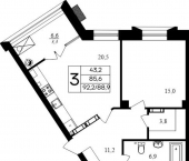 3-комн, 92 кв м, этаж 2/8 Маячная улица, 10