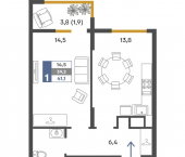 1-комн, 41 кв м, этаж 1/4 ул Дачная, 103В