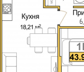 1-комн, 44 кв м, этаж 1/9 ул Батурина, 107а