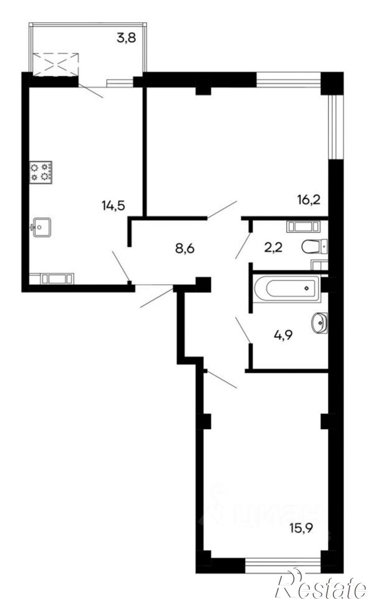 2-комн квартира в новом доме улица Токарева