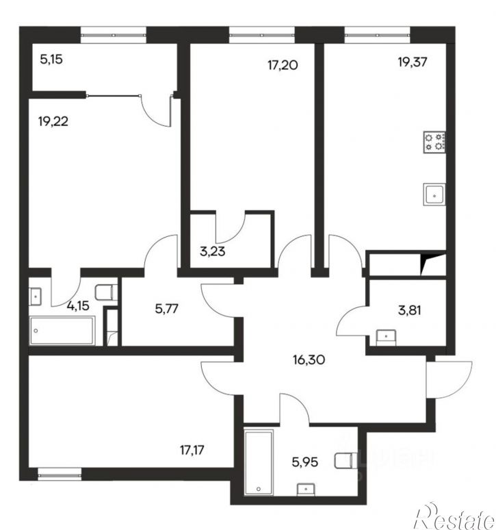 3-комн квартира в новом доме Симферопольский район