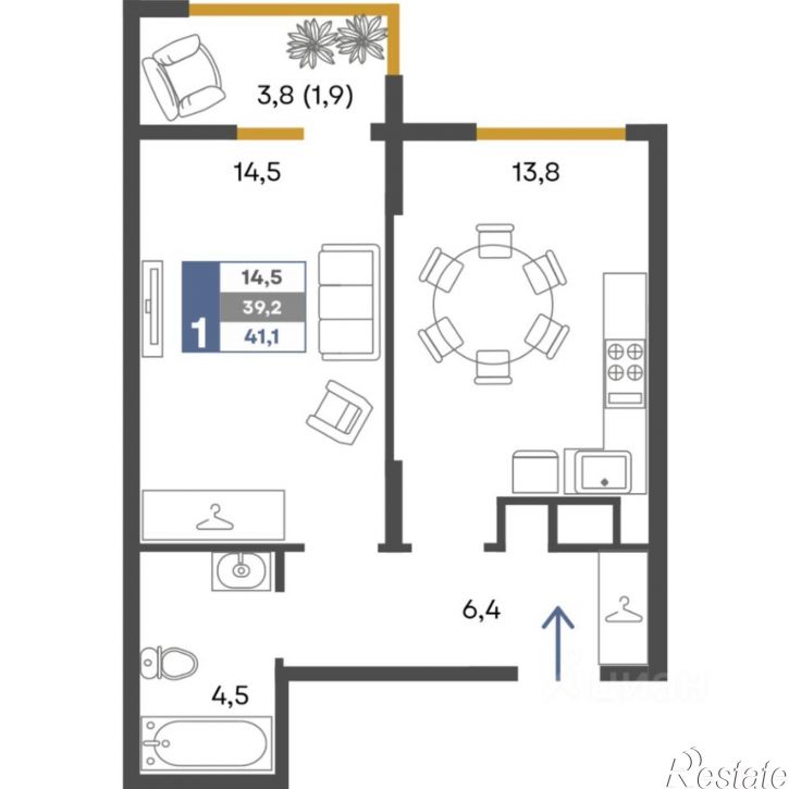 1-комн квартира в новом доме ул Дачная, 103В,  д. 103В