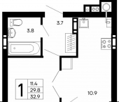 1-комн, 32 кв м, этаж 5/8 Симферопольское шоссе, 46а