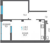 1-комн, 53 кв м, этаж 1/8 Симферопольское шоссе, 52