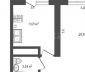 1-комн, 37кв м, этаж 3/9 улица Генерала Родионова, 11А