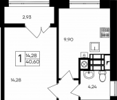 1-комн, 40 кв м, этаж 9/9 ул Парковая, 2 3