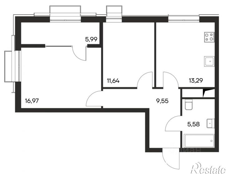 2-комн квартира в новом доме Симферопольский район