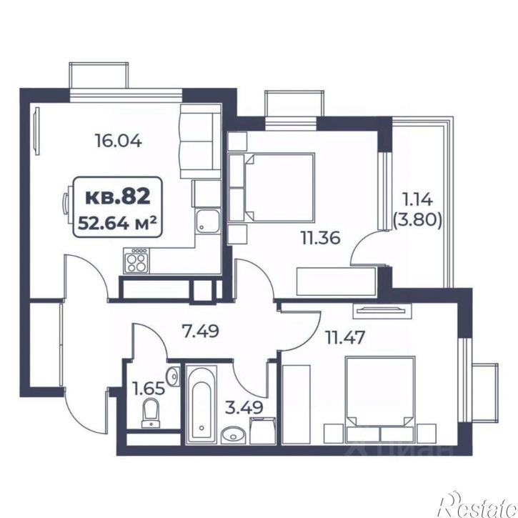 2-комн квартира в новом доме Спортивная улица, 11,  д. 11
