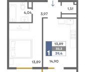 1-комн, 39 кв м, этаж 11/16 городской округ Симферополь