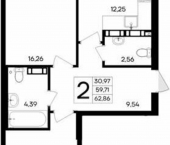 2-комн, 63 кв м, этаж 6/9 ул Котляревского, 9