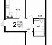 2-комн, 63 кв м, этаж 4/9 ул Котляревского, 9