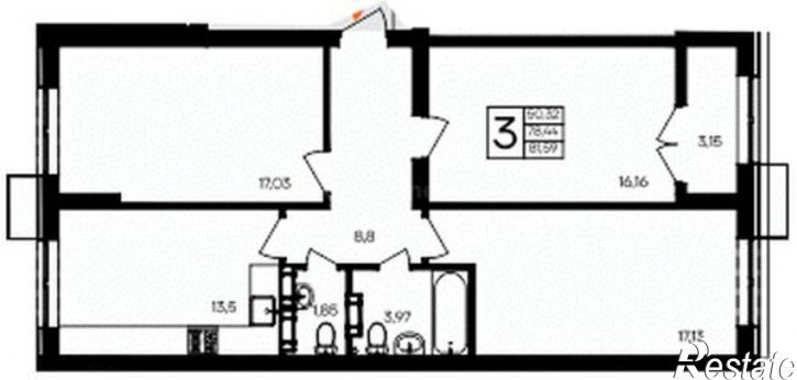3-комн квартира в новом доме ул Котляревского, 9,  д. 9