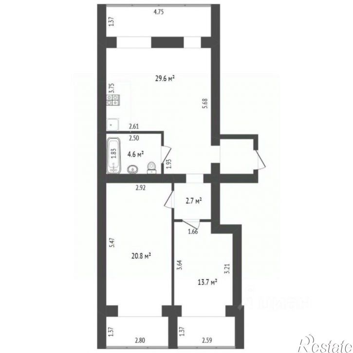 2-комн квартира улица Грузинова, 61,  д. 61