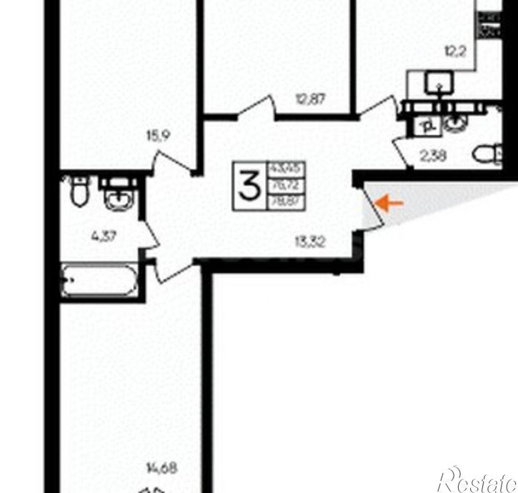 3-комн квартира в новом доме ул Котляревского, 9,  д. 9