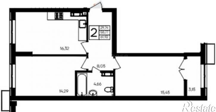 2-комн квартира в новом доме ул Котляревского, 9,  д. 9