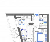 1-комн, 50 кв м, этаж 18/22 