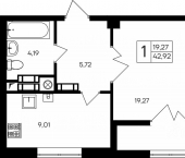 1-комн, 42 кв м, этаж 8/9 ул Парковая, 1 1