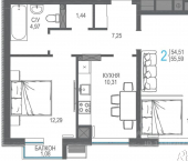 2-комн, 55 кв м, этаж 4/8 ул Магистральная, 3